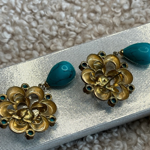 Vintage Estate Genuine Pearls with turquoises Drop Dangle 2.25” - Picture 5 of 6